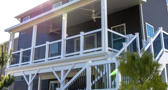 Roofed Deck System with ceiling fan